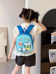 Kids Cartoon Panda & Letter Graphic Zipper Cute Classic Backpack For School - Blue - View 7