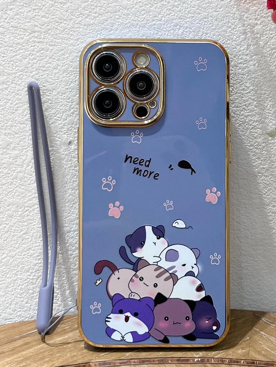 Ốp điện thoại hình hoạt hình kèm dây đeo, tương thích với iPhone 15/15Plus/15Pro/15Promax, phiên bản quốc tế, không phải phiên bản nội địa. - Màu xanh lam - Xem 1