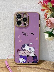 Animal Kitten Cute Cartoon Cat Pattern Phone Case With Lanyard Compatible With IPhone15/15Plus/15Pro/15Promax,International Version, Not The Domestic Version - Purple - View 1