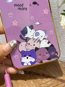 Animal Kitten Cute Cartoon Cat Pattern Phone Case With Lanyard Compatible With IPhone15/15Plus/15Pro/15Promax,International Version, Not The Domestic Version - Purple - View 4