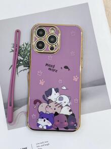 Animal Kitten Cute Cartoon Cat Pattern Phone Case With Lanyard Compatible With IPhone15/15Plus/15Pro/15Promax,International Version, Not The Domestic Version - Purple - View 3