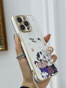 Cartoon Cat Print Phone Case With Lanyard Compatible With IPhone15/15Plus/15Pro/15Promax,International Version, Not The Domestic Version - White - View 4