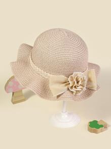 Kids Flower & Bow Decor Bohemian Straw Hat & Straw Bag For Vacation - Pink - View 2