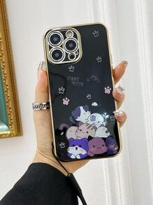 Cartoon Cat Pattern Phone Case With Lanyard Compatible With IPhone15/15Plus/15Pro/15Promax,International Version, Not The Domestic Version - Black - View 6