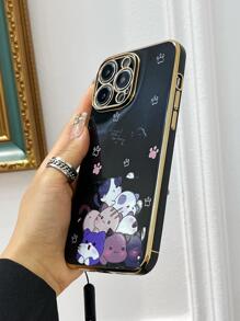 Cartoon Cat Pattern Phone Case With Lanyard Compatible With IPhone15/15Plus/15Pro/15Promax,International Version, Not The Domestic Version - Black - View 5