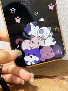 Cartoon Cat Pattern Phone Case With Lanyard Compatible With IPhone15/15Plus/15Pro/15Promax,International Version, Not The Domestic Version - Black - View 4