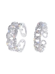 2 Chiếc Khảm Đá Cubic Zirconia Tuyệt Đẹp Ngón Tay Cho Nữ, Nhẫn Nữ Cặp Đôi Kỷ Niệm Trang Sức Dự Tiệc Cưới Quà Tặng - Bạc - Xem 2