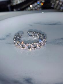 2 Chiếc Khảm Đá Cubic Zirconia Tuyệt Đẹp Ngón Tay Cho Nữ, Nhẫn Nữ Cặp Đôi Kỷ Niệm Trang Sức Dự Tiệc Cưới Quà Tặng - Bạc - Xem 3