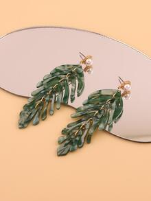 1雙度假風樹葉連接樹脂長耳環，休閒優雅 - 綠色 - 查看 3