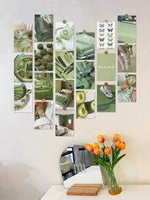 50入組灰綠色牆拼貼畫成套工具審美的適用於臥室裝飾綠色牆拼貼畫成套工具適用於青少年女孩男孩審美的海報綠色墻面裝飾流行裝飾印刷,4X6英寸,明信片