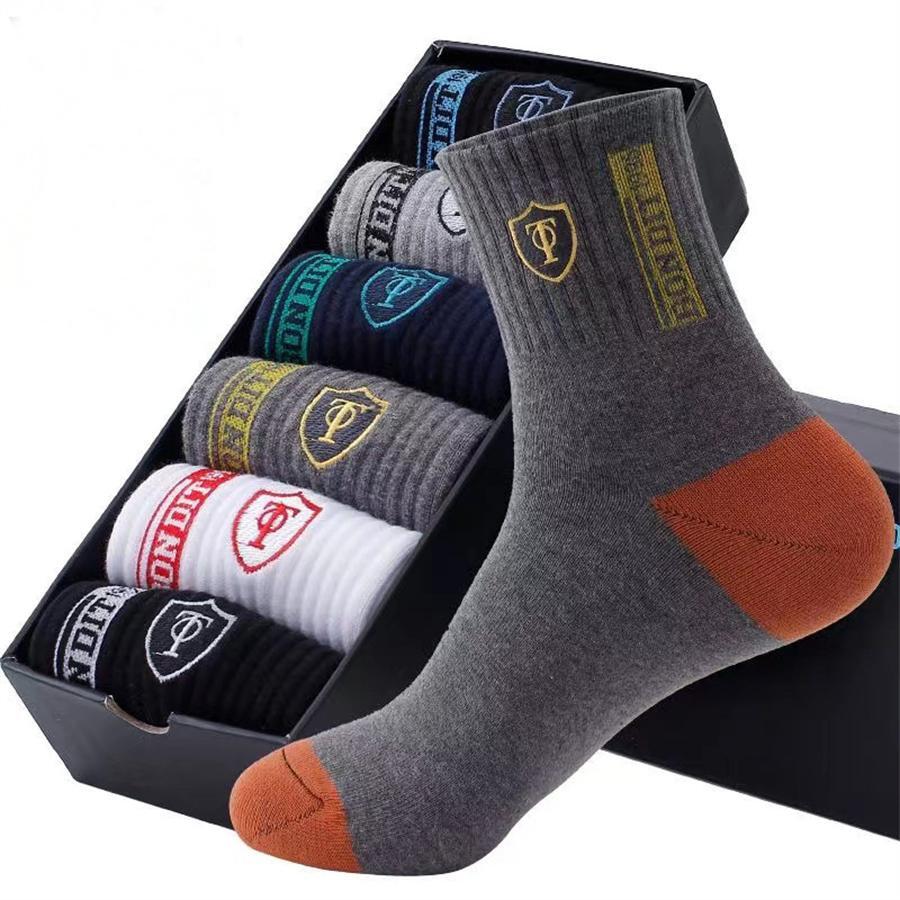 6pairs Men's Casual Letter Pattern Socks Suitable For Daily Life, Fall