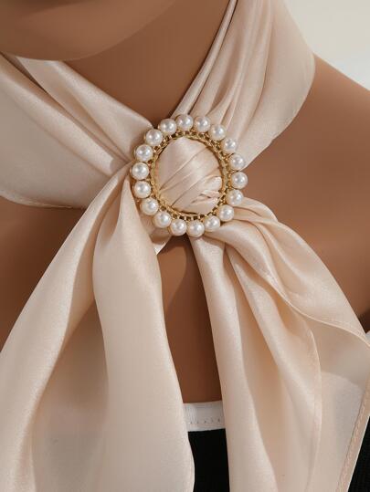 1pc Faux Pearl Decor Scarf Buckle Elegant Casual For Decoration For Women Girls Gifts Accessories Women Fashionable Brooch