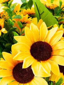 1 PC 6 Đầu Nhựa Hoa Hướng Dương Nhân Tạo Hoa Cưới Cảnh Nhà Ngoài Trời Sân Cắm Hoa Trang Trí - Màu vàng - Xem 2