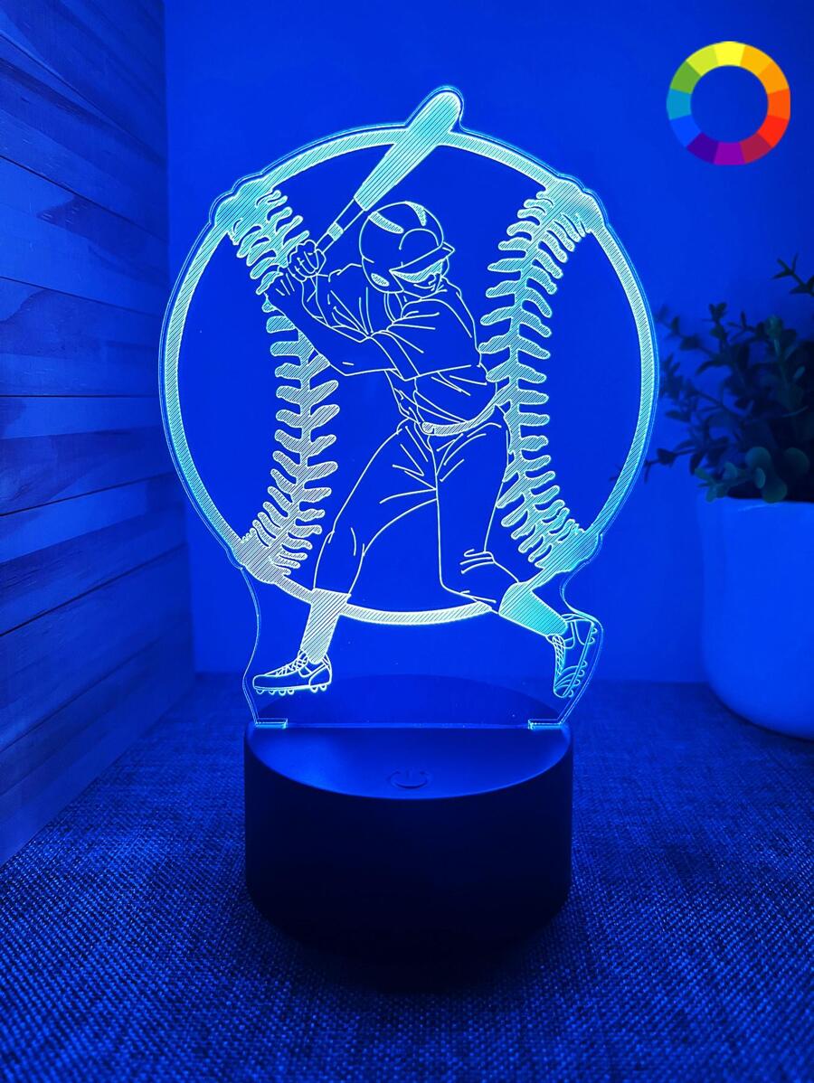 1 pieza de Luz Nocturna con diseño creativo de Béisbol en 3D con Control Táctil USB para aficionados al béisbol, multicolor - Multicolor - Ver 1