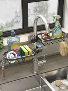 1入組廚房龍頭收納架適用於洗碗布海綿瀝水籃收納 - 黑色 - 查看 4