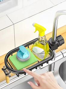 1入組廚房龍頭收納架適用於洗碗布海綿瀝水籃收納 - 黑色 - 查看 3