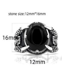 Nhẫn lớn sang trọng bằng bạc Sterling 925 gắn đá mã não đen tự nhiên, Quà tặng trang sức, 1 chiếc - màu đen - Xem 5