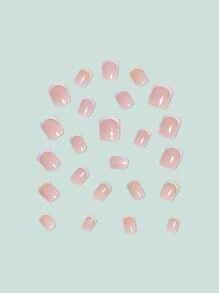 Upgrade Your Look With 24pcs Pastel Rainbow French Short Square Full Cover Fake Nail Kit Press On Nails Nail Supplies - Multicolor - View 4