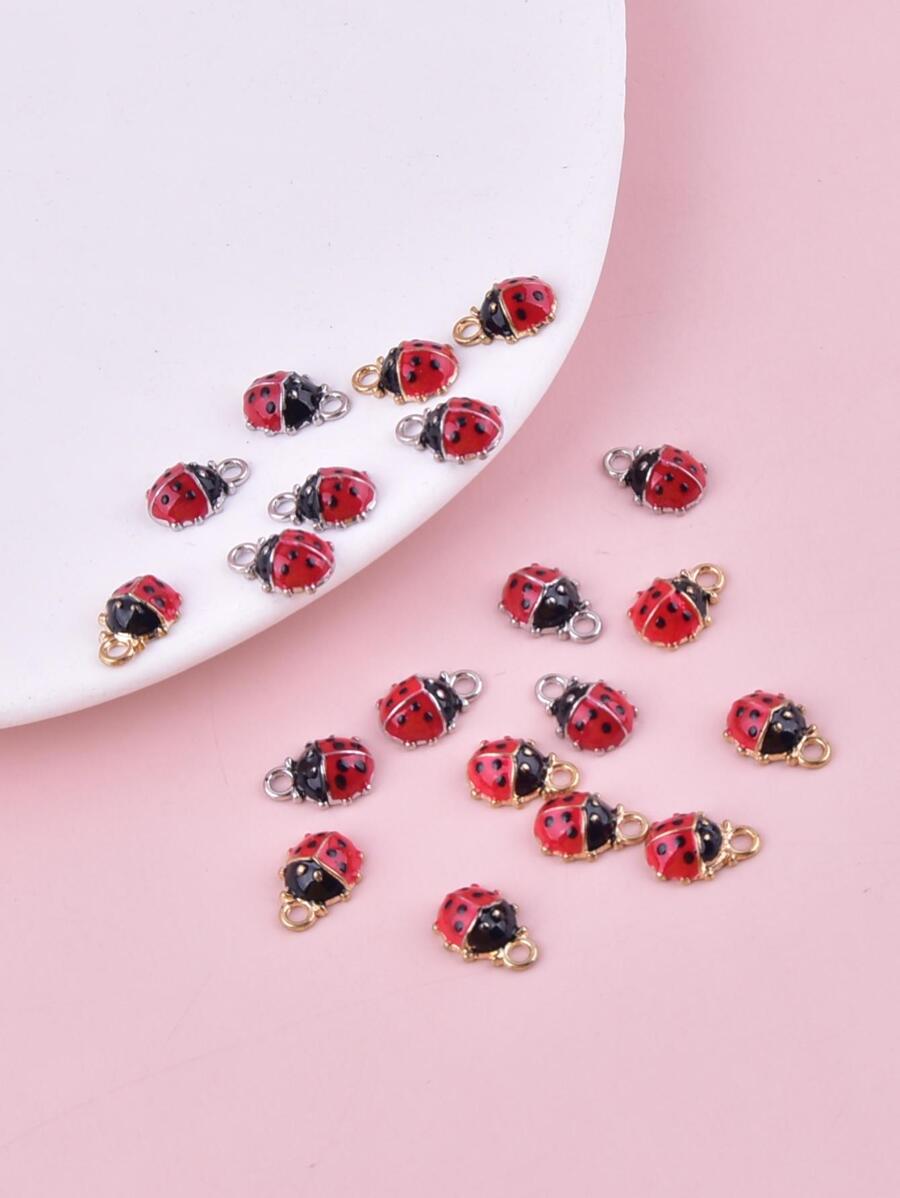 20 pièces/set Couleur Mélangée 3D Coccinelle Métallique Pendentif À Bijoux DIY - Multicolore - Voir 1