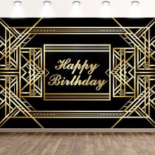 7X5英尺生日派對裝飾生日快樂背景 - 黑色 - 查看 1