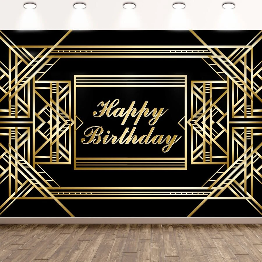 7X5英尺生日派對裝飾生日快樂背景 - 黑色 - 查看 1