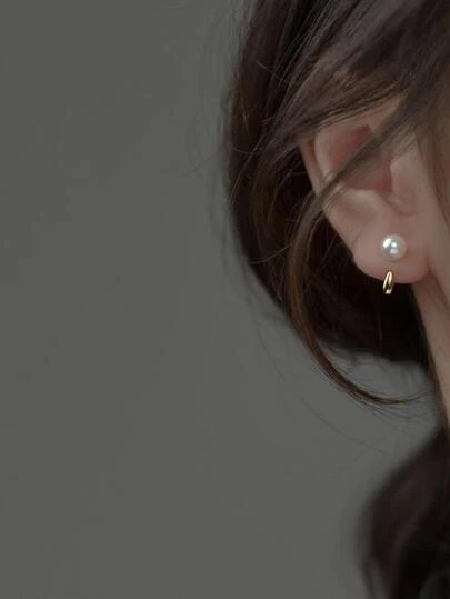 1對女款時尚仿珍珠耳釘，獨特設計，復古極簡風格，秋冬完美款式，帶有奢華和精緻感