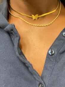 金色顏色中性蛇鏈條女性項鍊頸鏈不銹鋼項鏈適合女士首飾類