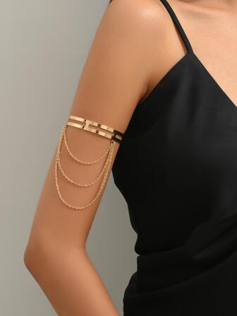 1入組時尚簡約風吊墜性感經典金屬鏈臂章適合女士戶外派對身體鏈