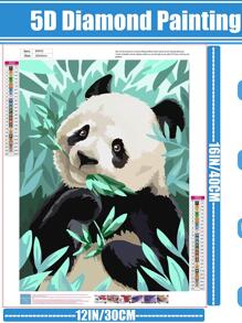 panda con patrón de bambú Pintura diamante DIY Kit - Albaricoque - Ver 2