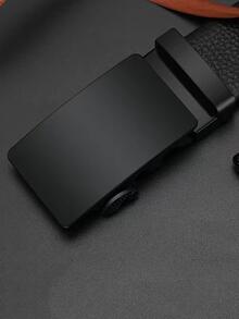 1入組男士荔枝紋壓花自動扣商業皮帶適用於日常生活 - 黑色 - 查看 5