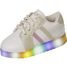 BEAKID Tenis Infantil Menina Luz Led Que Brilha Que Acende Promoção - Bege - Visão 3