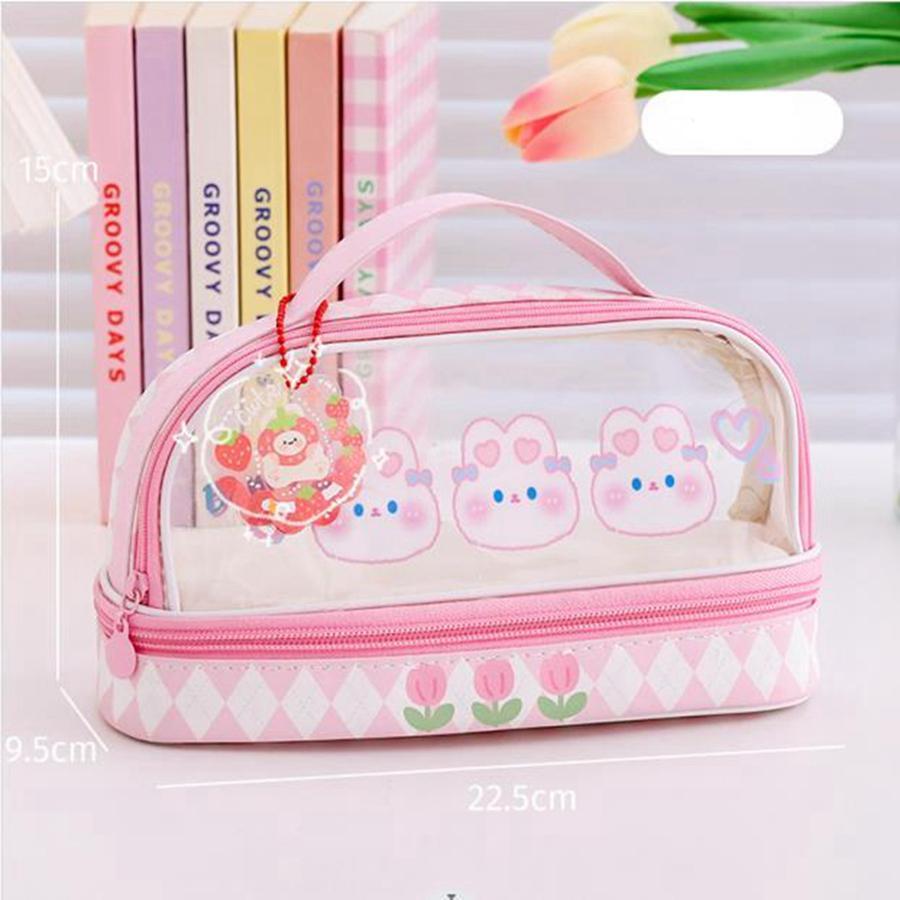 1入組PVC筆袋,可愛卡通兔子圖案筆袋 - 粉色 - 查看 1