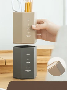 1片時尚塑膠六角形大容量創意字母筆筒 - 巧克力棕 - 查看 8