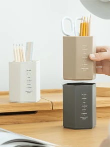 1片時尚塑膠六角形大容量創意字母筆筒 - 巧克力棕 - 查看 5