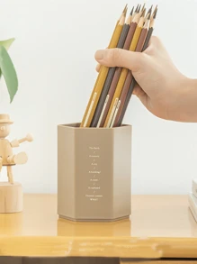 1片時尚塑膠六角形大容量創意字母筆筒 - 巧克力棕 - 查看 6