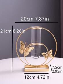 幾何金色花瓶中心裝飾帶玻璃花瓶帶人造植物花卉 - 綠色 - 查看 2