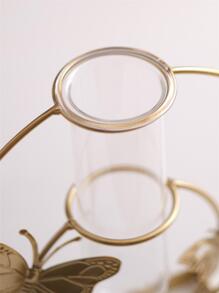 幾何金色花瓶中心裝飾帶玻璃花瓶帶人造植物花卉 - 綠色 - 查看 3