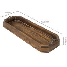 Burnt Dark Brown Wood Octagonal Bath Vanity Organizer Tray with Handles - Brown - View 2