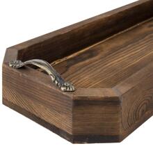 Burnt Dark Brown Wood Octagonal Bath Vanity Organizer Tray with Handles - Brown - View 4