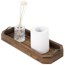 Burnt Dark Brown Wood Octagonal Bath Vanity Organizer Tray with Handles - Brown - View 9