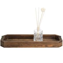 Burnt Dark Brown Wood Octagonal Bath Vanity Organizer Tray with Handles - Brown - View 8