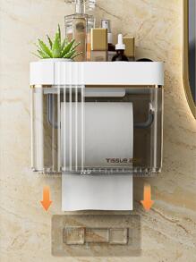 1pc Luxury Wall-Mounted Punch-Free Toilet Paper Storage Rack, Tissue Box And Roll Paper Holder For Bathroom - Grey - View 4