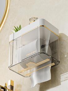 1pc Luxury Wall-Mounted Punch-Free Toilet Paper Storage Rack, Tissue Box And Roll Paper Holder For Bathroom - Grey - View 5