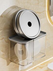 1pc Luxury Wall-Mounted Punch-Free Toilet Paper Storage Rack, Tissue Box And Roll Paper Holder For Bathroom - Grey - View 6