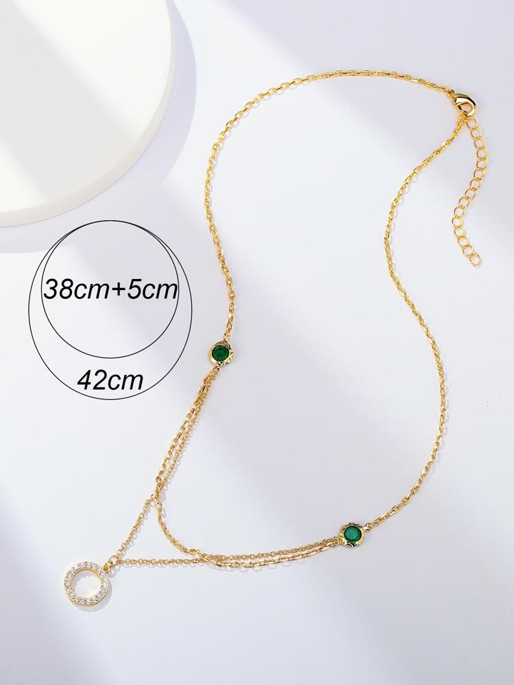 1pc High-end Hollow Out Round Shape Double Layered Artificial Pendant Necklace For Women