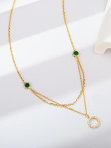 1pc High-end Hollow Out Round Shape Double Layered Artificial Pendant Necklace For Women