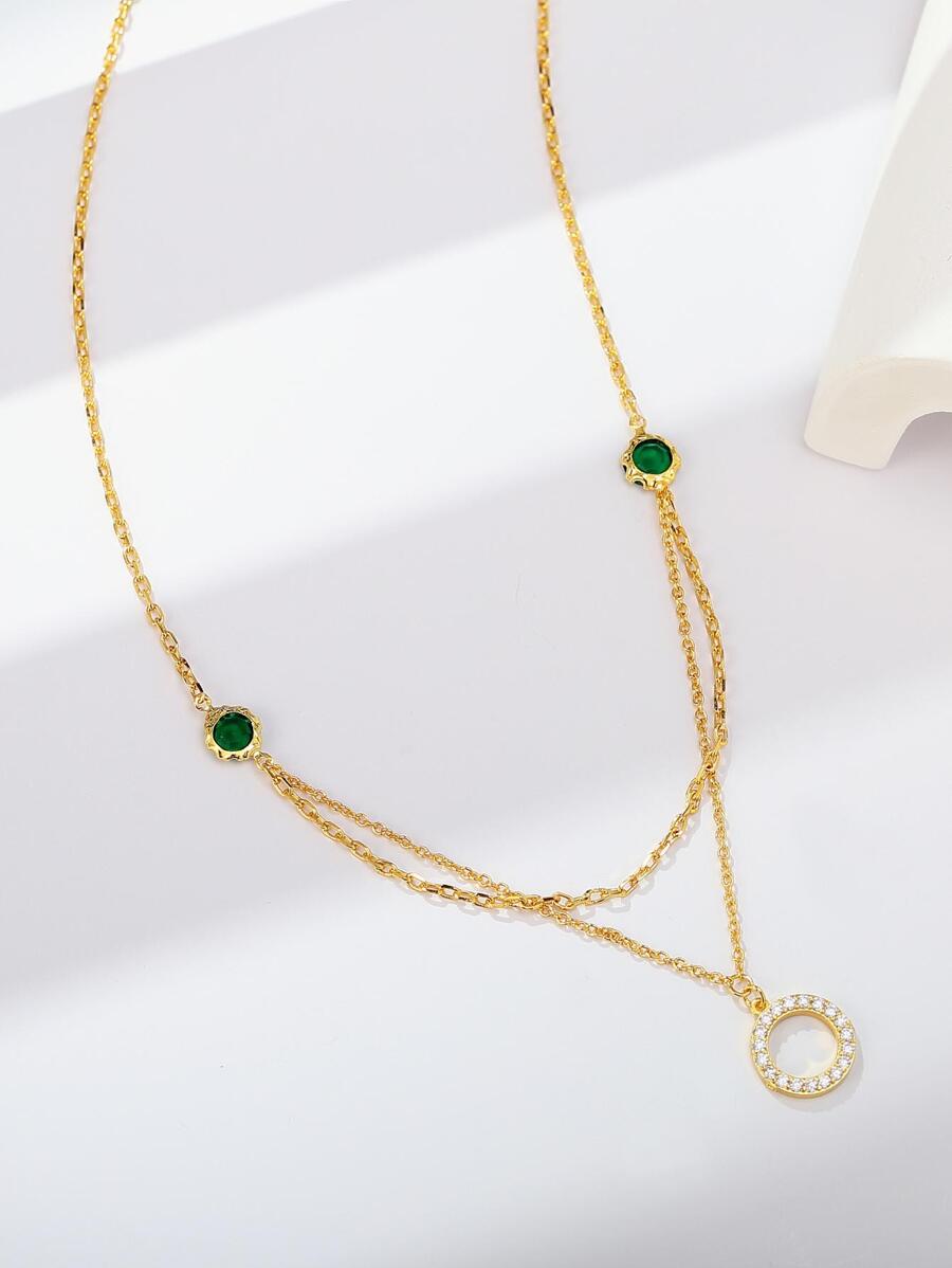 1pc High-end Hollow Out Round Shape Double Layered Artificial Pendant Necklace For Women