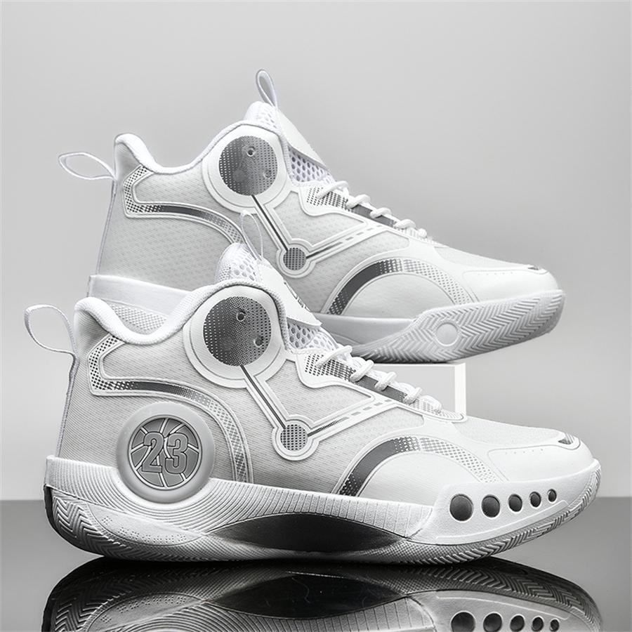 2023 nuevo estilo talla grande malla transpirable Zapatos baloncesto para hombres , resistente al desgaste , absorción de impactos , arriba alta Zapatos deportivos - Blanco - Ver 1