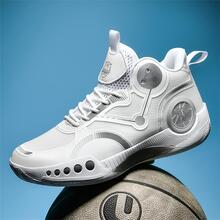 2023 nuevo estilo talla grande malla transpirable Zapatos baloncesto para hombres , resistente al desgaste , absorción de impactos , arriba alta Zapatos deportivos - Blanco - Ver 3