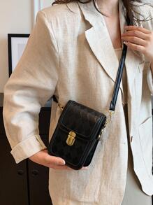 女士棕色長方形造型手機包斜挎包零錢包 - 黑色 - 查看 4